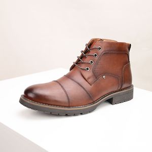 Bottes Martin pour hommes style américain, chaussures en cuir mi-montantes décontractées style britannique à trois œillets, rétro, polyvalentes, confortables et durables - Product Image 1