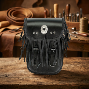 Ensemble de barre Sissy de moto en cuir HMB-5004A avec sac à bagages en toile d'aluminium de style Concho sac à outils de selle - Product Image 3