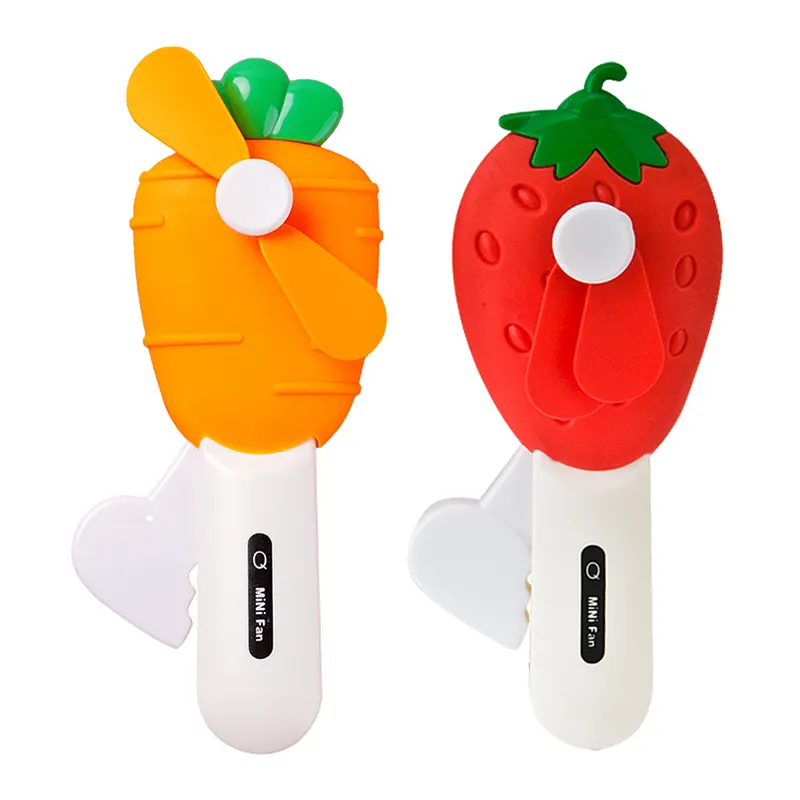 Low price portable fruit hand crank plastic mini hand held fans for kids