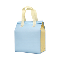 Sac isotherme bicolore bleu-jaune en non-tissé pour le stockage des fruits de mer avec un design contrasté et un intérieur spacieux