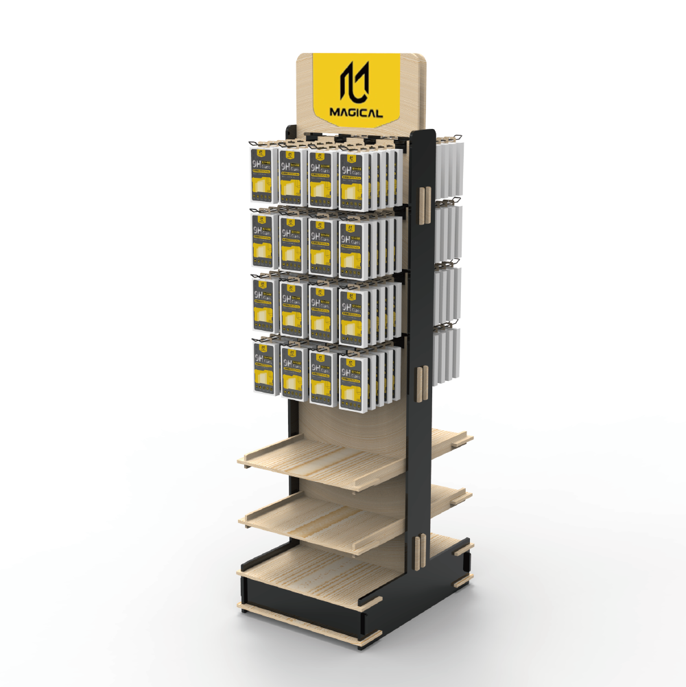 Apache Custom Double-Sided Phone Case and Accessories Floor-Mounted Plywood Display Stand for Supermarket Stores — view 3