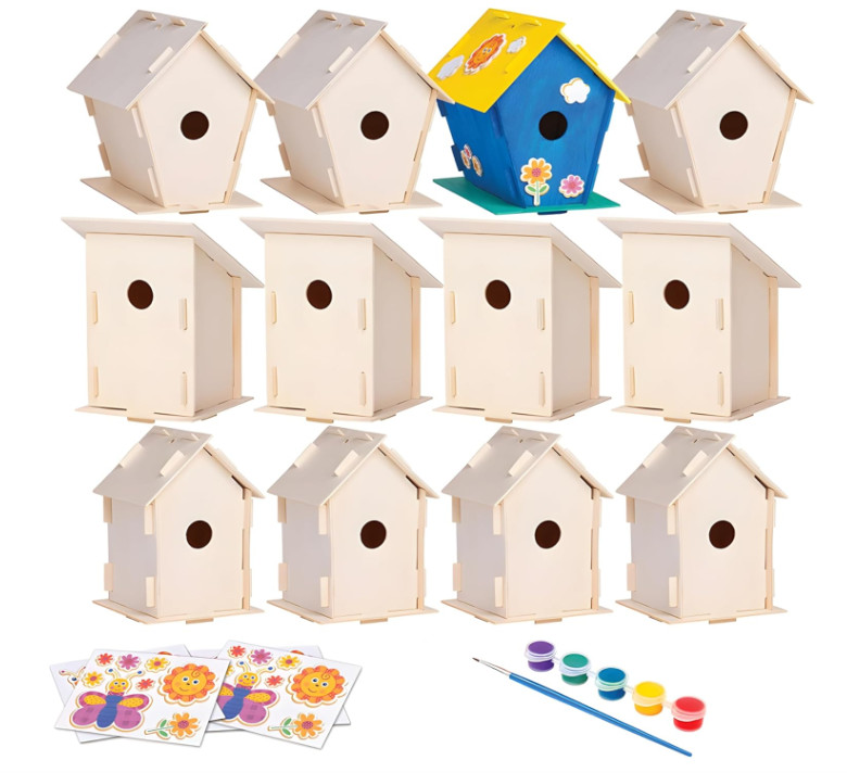 Heyzeibo Casitas para Pajaros Exterior - Juego de Bricolaje de 5 Piezas para Niños para Construir y Pintar, Caja de Pájaros para Manualidades Niños, Regalos de Pascua para Niñas