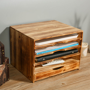 Wooden Magazine Organizer Multi Layer Desktop <b>Storage</b> <b>Box</b> For Office <b>Document</b> And File Organization - Product Image 1