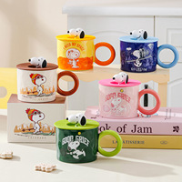 Mug en céramique rétro Snoopy avec couvercle 360ML, tasse à café pour couple, mug de bureau, vente en gros
