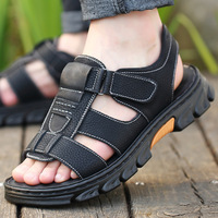 Sandales en cuir pour hommes, taille 36, grande taille 48, chaussures de plage décontractées pour hommes, chaussures à semelle épaisse avec fermeture Velcro, vente en gros