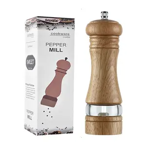 Ensemble de moulin à sel et à poivre manuel, 6.5 pouces, pour sel et poivre, en bois, avec réglage sans cuivre, rechargeable