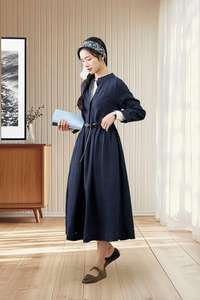 Women's Short Sleeve Knitted Linen/Cotton Eco-Friendly Breathable A-Line Maxi <b>Dress</b> with <b>Belt</b> Regular Fit - Product Image 5