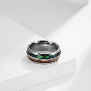 Phong cách cổ điển cong vonfram dát Vòng gỗ với bào ngư vỏ Veneer thoải mái bên trong ban nhạc trang sức phụ kiện - Product Image 3