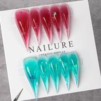 Faux ongles à presser faits main, effet gelée, papillon, paillettes, magenta, turquoise, translucides, longs, forme griffe de dragon, stiletto, avec sequins