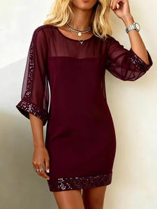 แฟชั่นฤดูใบไม้ผลิและฤดูร้อนปี 2026 สไตล์ยุโรปและอเมริกา ชุดเดรสผู้หญิงเซ็กซี่ผ้าตาข่ายปักเลื่อมทรงเข้ารูป - Product Image 5