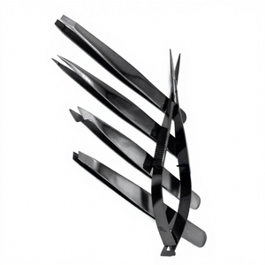 Black plasma Stainless Steel Slanted Tip 4 Point Black Eyebrow Tweezers & Cuticle Spring Scissors Lightweight Luxury - Product Image 1
