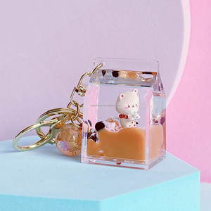 Nouveau porte-clés en acrylique mignon 2023, porte-clés en forme de boîte de lait flottante à l'huile, porte-clés liquide en forme de tasse de thé au lait à sable mouvant - Product Image 4
