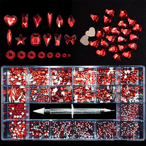 Boîte de rangement en verre à 21 compartiments pour strass de nail art de formes variées, pour fournitures de nail art et pierres précieuses - Product Image 1