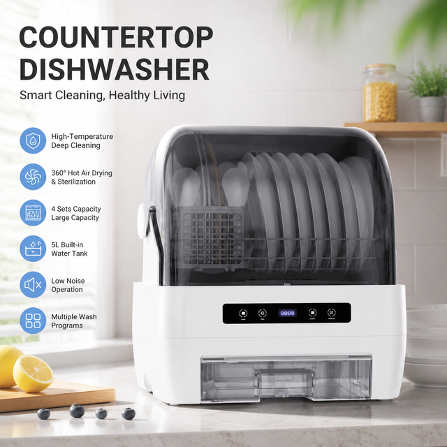 Portable Countertop Dishwasher Compact Mini Dish Washer Smart Clean for Home Kitchen Apartment