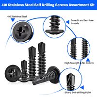 450 pièces # 8 # 10 kits d'assortiment de vis autoperceuses en acier inoxydable 410, vis à tête cylindrique pour tôles, 6 tailles pour métal, noir