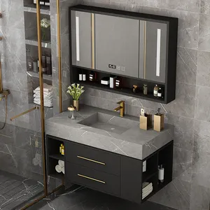 2021 yeni stil 40 inç yüzen duvar 1 lavabo 2 çekmeceli banyo mobilyası banyo makyaj dolabı