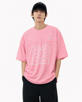 T-shirt rose en jersey maille surdimensionné à manches courtes avec imprimé lettres et chiffres, tee-shirt de sport pour homme