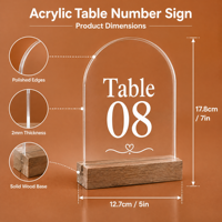 Numéro de table en acrylique de qualité supérieure, transparent, poli, avec base en bois stable, pour la décoration d'événements