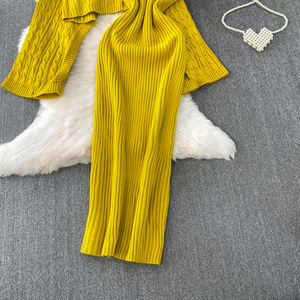 Mulheres Two Piece Ladies Set Cable Knit Dress Set Manga Longa Túnica Camisola Emagrecimento Stretchy Dress Senhoras Barato <span class=keywords><strong>2</strong></span> Pcs/Set - Product Image 6