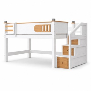 <span class=keywords><strong>Lit</strong></span> superposé pour enfants en bois massif <span class=keywords><strong>de</strong></span> caoutchouc, avec barrières <span class=keywords><strong>de</strong></span> sécurité, design moderne et minimaliste, gain <span class=keywords><strong>de</strong></span> place, structure sous le <span class=keywords><strong>lit</strong></span> et bureau intégré - Product Image 4