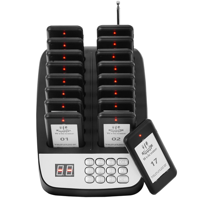 Wireless Coaster Guest Buzzer Restaurant Pager 16 Vibrating Pagers Service Paging System for Cafe