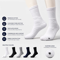Chaussettes de sport de basketball personnalisées en coton brodé, épaisses, avec semelle en tissu éponge, respirantes, à compression, à côtes, pour hommes