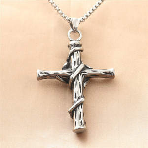 yunnique Stainless Steel <b>Cross</b> Pendant Necklace With Rose Design For Men Fashion Jewelry 190150 - Product Image 2