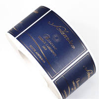 Impression personnalisée tache Uv feuille d'or logo gaufré adhésif de qualité supérieure papier texturé autocollant verre bouteilles de vin rouge étiquette autocollante