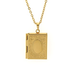 Stainless Steel Rectangular Photo <b>Locket</b> Necklace Book Design Mirror Finish Unisex Fashion Pendant Gift Jewelry - Product Image 2