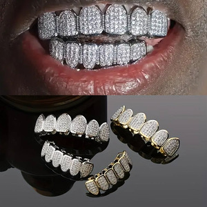 Hip hop răng grillz Đồng Zircon Răng Nanh grillz vàng thật mạ không mất màu trên và dưới răng grillz cơ thể đồ trang sức - Product Image 5