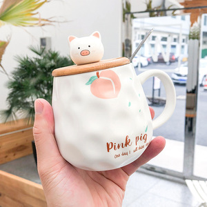 Zogifts 400Ml figurine d'<span class=keywords><strong>action</strong></span> créative dessin animé cochon en céramique <span class=keywords><strong>avec</strong></span> <span class=keywords><strong>couvercle</strong></span> et cuillère Kawaii lait café thé tasse marin lune tasse - Product Image 5