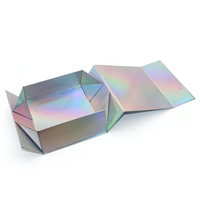 Boîte cadeau pliante de luxe rigide en carton argenté haut de gamme, personnalisable avec impression UV/estampage à chaud, taille et logo sur mesure