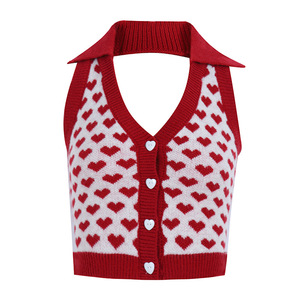 Summer women's new street fashion irregular pattern contrasting color hanging neck deep V-neck sexy <b>backless</b> cardigan tank <b>top</b> - Product Image 1