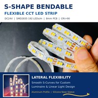 Ruban LED flexible horizontal à double température de couleur réglable, bande lumineuse incurvée 8 mm PCB 15 W/m pour éclairage linéaire personnalisé