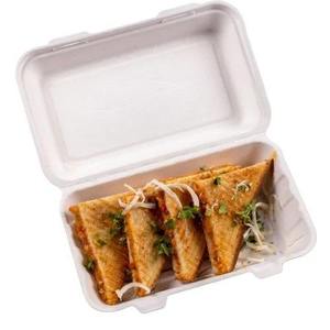 กล่องอาหารแบบฝาพับสีขาว ขนาด 9x6 นิ้ว ทำจากชานอ้อย เป็นมิตรต่อสิ่งแวดล้อม ย่อยสลายได้ ใช้แล้วทิ้ง เหมาะสำหรับร้านอาหาร - Product Image 4