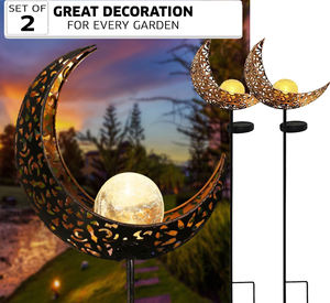 2 paquets de lumières solaires d'extérieur pour sentier décoratif Moon cracked Glass Globe Garden Lights Stake Metal Light for Garden Yard Patio - Product Image 4