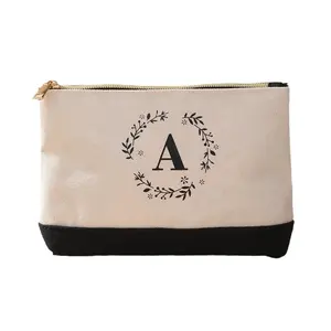 custom printed women toiletry travel professional cotton makeup wash zip pouch beauty canvas cosmetic bag