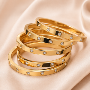 Wholesale 18K Gold Plated Stainless Steel Luxury <b>Crystal</b> Rhinestone Trendy Women's Bangle <b>Bracelet</b> for Anniversary - Product Image 6