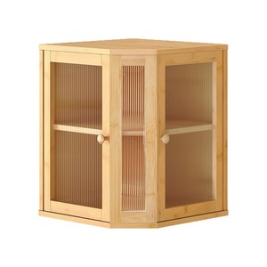 Boîte à pain en bambou de style littéraire, 2 niveaux, rangement d'angle avec portes en verre pour comptoir de cuisine, stockage alimentaire - Product Image 3