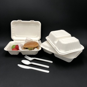 Ensemble de vaisselle jetable, pièces, sugarcane, bagate, à emporter, boîte à lunch, emballage en papier biodégradable pour expédition - Product Image 4