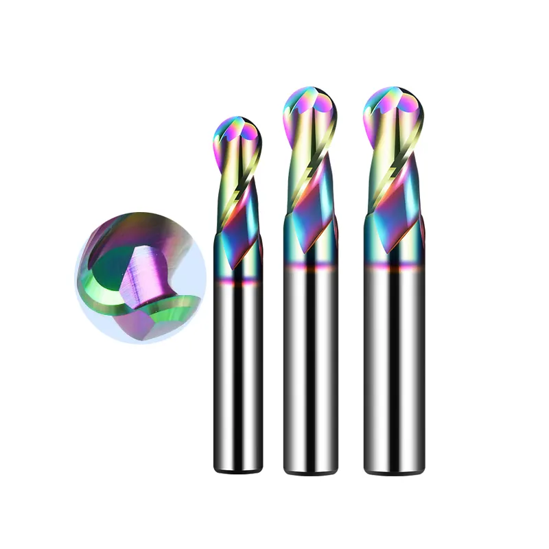 Carbide End Mill Overall Tungsten Steel Alloy Aluminum Miniature Milling Cutter Ball Nose End Mill With Colorful DLC Coating