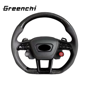 Volante Deportivo de Cuero y Fibra de Carbono con Base Plana para <span class=keywords><strong>Audi</strong></span> <span class=keywords><strong>A6</strong></span> A6L A7 A8 C8, Mejora y Modificación - Product Image 4