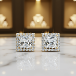 Orecchini in Oro Bianco con Diamanti Taglio Principessa, Oro Massiccio 18K, Colore D Naturale, Certificati GIA, Gioielli Classici da Sposa per Donna - Product Image 2