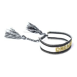 Bracciale Charm Artigianale di Moda in Tessuto Intrecciato <span class=keywords><strong>con</strong></span> Parole Ricamate Design Unico Impreziosito - Product Image 3
