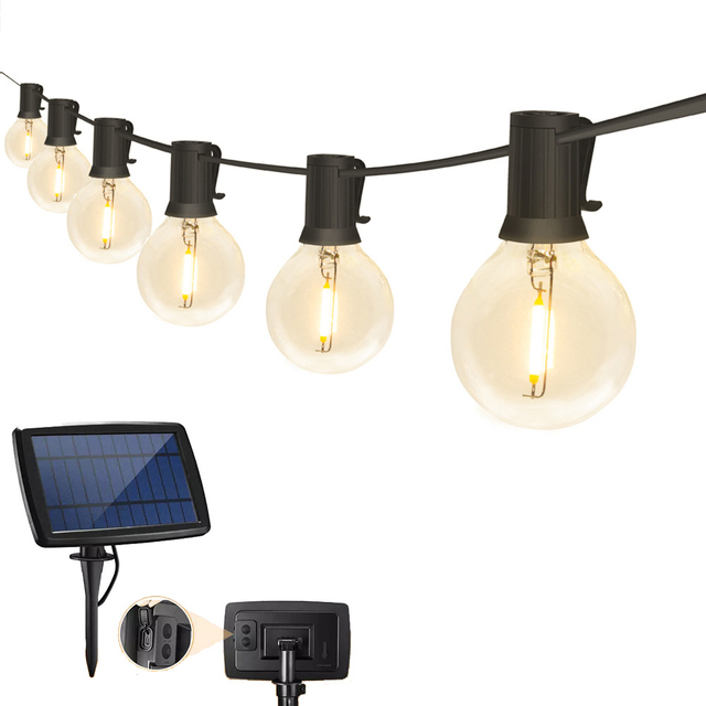G40 Solar String Lights Remote Control Waterproof IP67 Outdoor Camping Tent Ball Decorative Lights for Garden Christmas