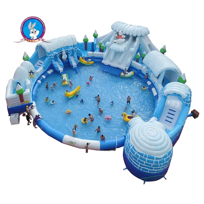 Gelo e neve mundo tema aqua parque/pinguim gelo castelo inflável água piscina parque água parque atrações infláveis água jogos