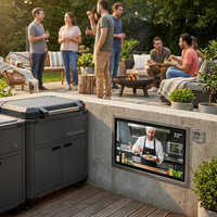 Système de cuisine extérieure modulaire moderne et durable en acier inoxydable avec couvercle motorisé en pierre frittée intégré pour usage hôtelier