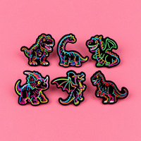 6 styles de broches en émail dinosaures néon, épingles de revers dinosaures colorées de dessin animé, badges animaux mignons pour sacs à dos, chapeaux et vêtements