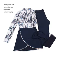 Ensemble trois pièces de maillots de bain islamiques pour femmes, coupe régulière, manches longues, pantalon en spandex/polyester, séchage rapide, respirant