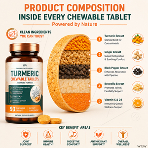 High Absorption <strong>Curcumin</strong> <strong>Turmeric</strong> Chewable <strong>Tablets</strong> Black Pepper Antioxidant Supplement for Joint Comfort Daily Body Wellness - Product Image 3